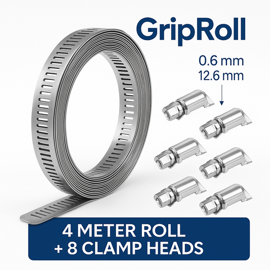 GripRoll™ – Banda metalica reglabila 4 metri + 8 capete de strangere