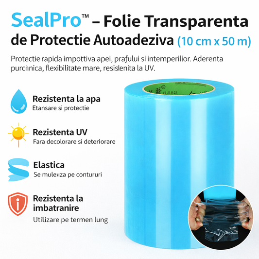 SealPro™ - Folie Transparenta de Protectie Autoadeziva (10 cm x 50 m)