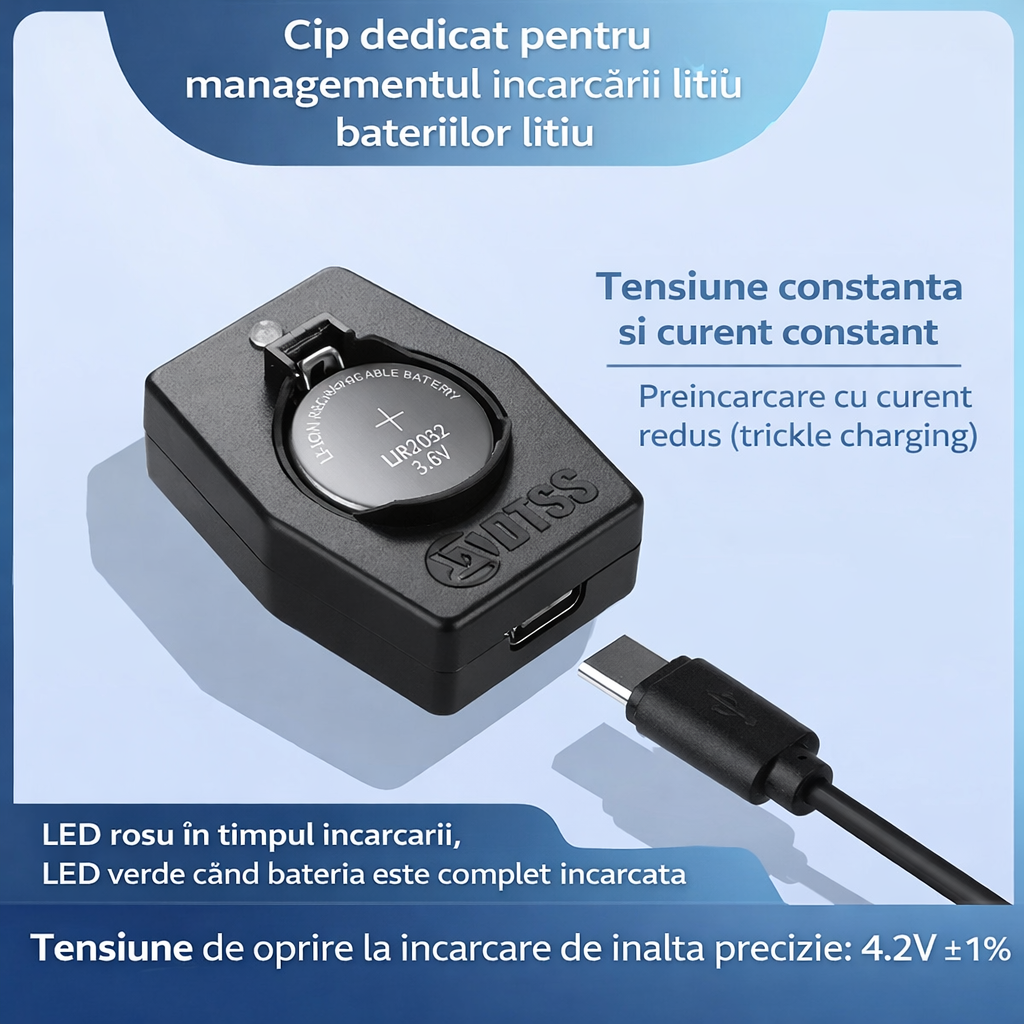CoinCharge™ – Incarcator USB Inteligent pentru Baterii Tip Buton LIR