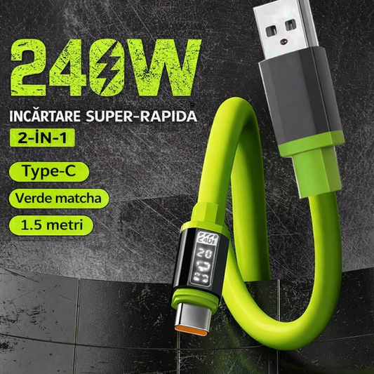 🔥OFERTA 1+1!🔥UltraWatt™ – Cablu incarcare rapida 240W Type-C, afisaj digital, 2m