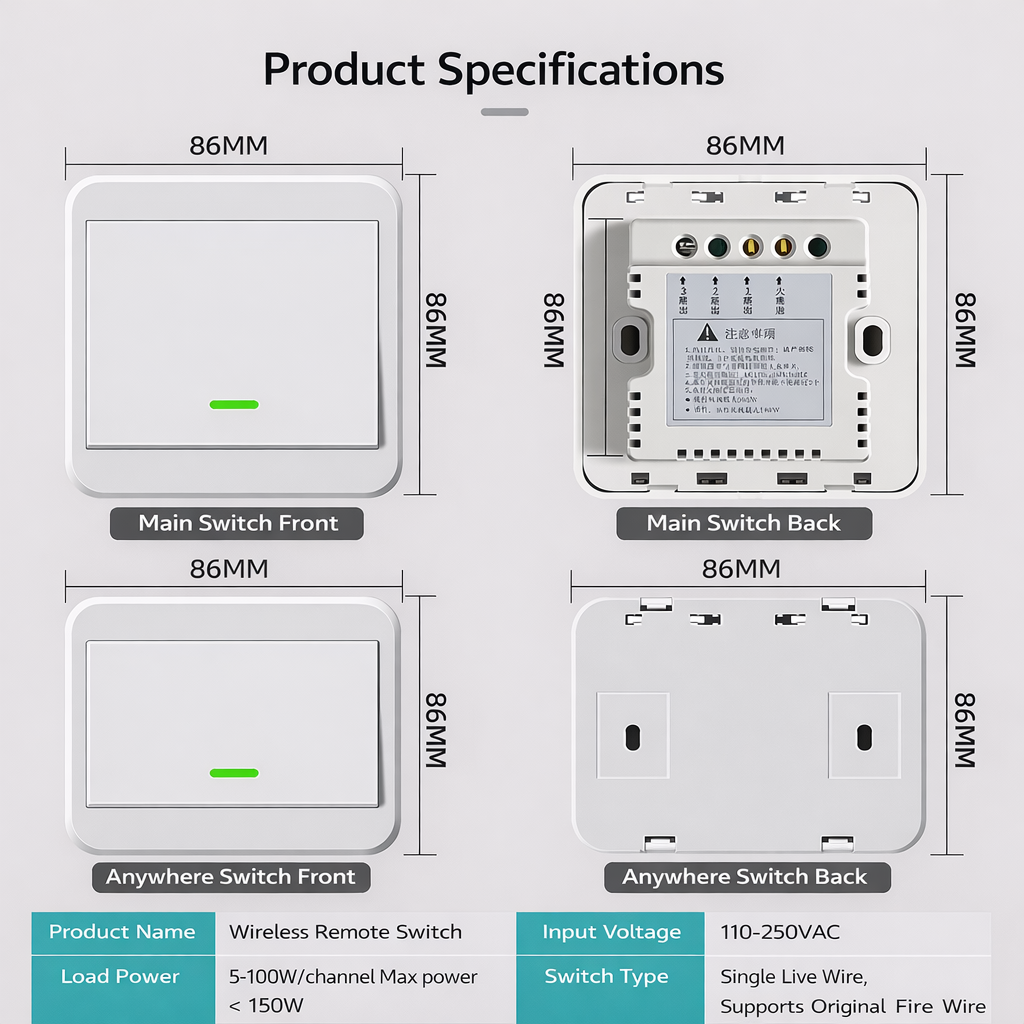 ClickFree™ - Set Intrerupator Wireless cu Lipire Oriunde si Control la Distanta