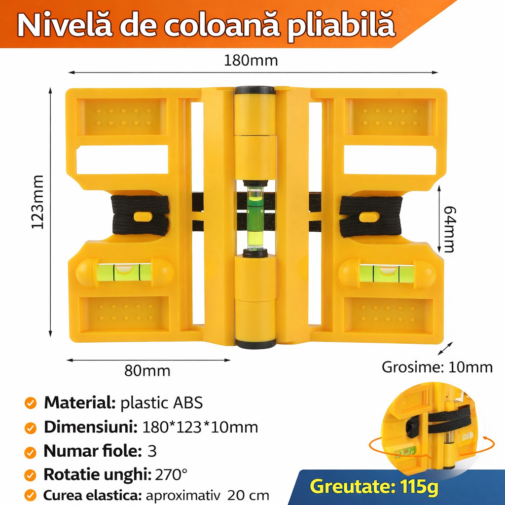 Levelix™ - Nivela Pliabila Multifunctionala cu 3 Bule de Precizie