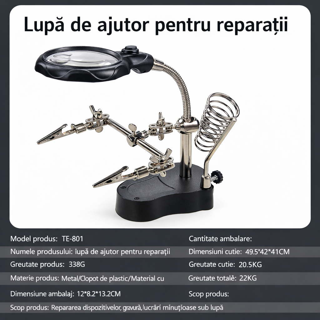 MagniHold™ – Suport Profesional cu Lupa si Brate Articulate pentru Lucrari de Precizie