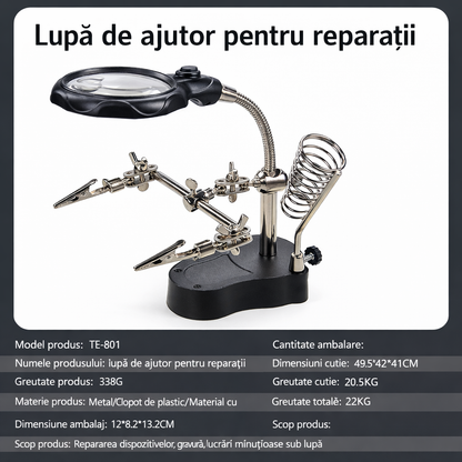 MagniHold™ – Suport Profesional cu Lupa si Brate Articulate pentru Lucrari de Precizie