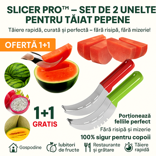 🔥Oferta 1+1 GRATUIT🔥SlicePRO™ – Taietor Inox pentru Pepene
