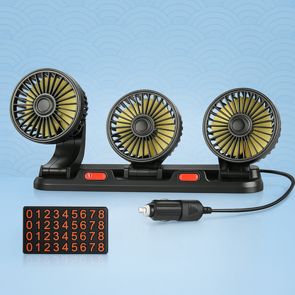CarCooler Pro™ - Ventilator Auto cu 3 Capete Rotative si Placuta de Parcare