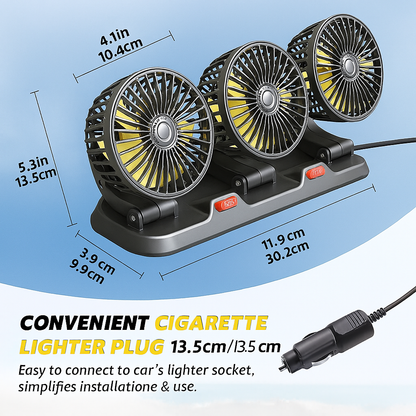 CarCooler Pro™ - Ventilator Auto cu 3 Capete Rotative si Placuta de Parcare