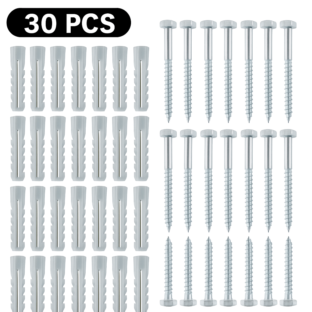 FixPro™ – Set 30 Dibluri de Expansiune 10x60 mm + Suruburi Hexagonale 6x60 mm