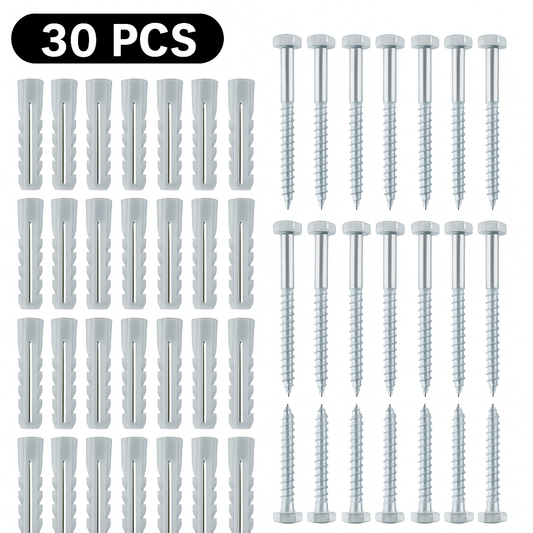 FixPro™ – Set 30 Dibluri de Expansiune 10x60 mm + Suruburi Hexagonale 6x60 mm