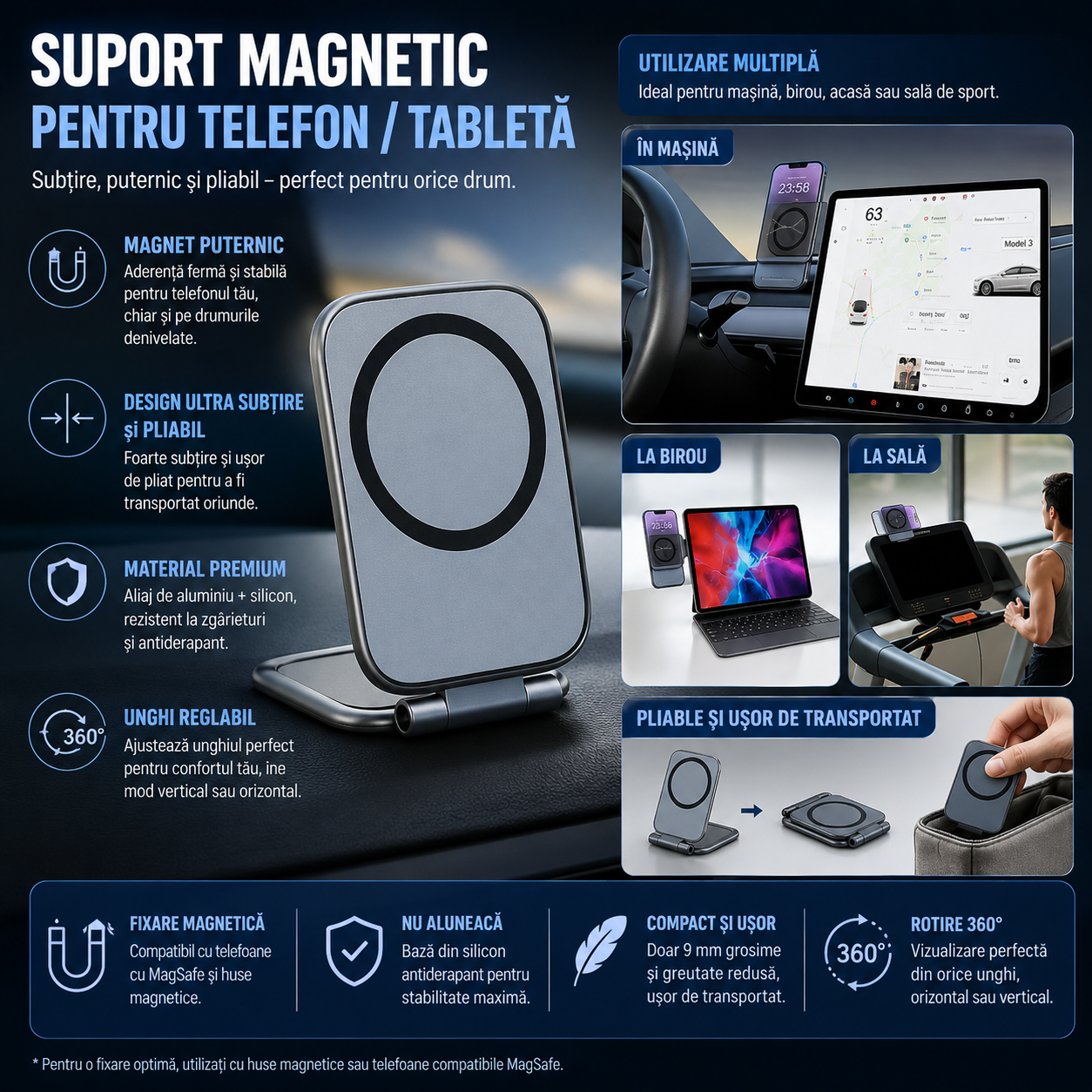MagFold™ – Suport Magnetic Pliabil pentru Telefon si Tableta
