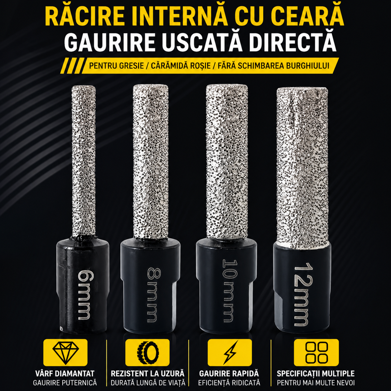 DrillX Pro™ – Set Burghie Diamantate pentru Polizor Unghiular (6/8/10/12mm)