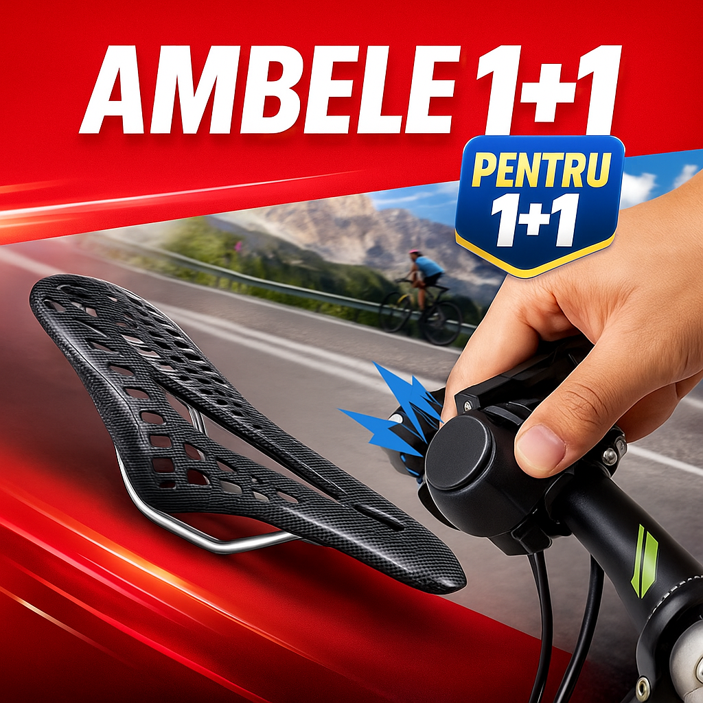 AMBELE 1+1 – Set Accesorii Premium pentru Bicicleta (Claxon + Scaun Bicicleta)