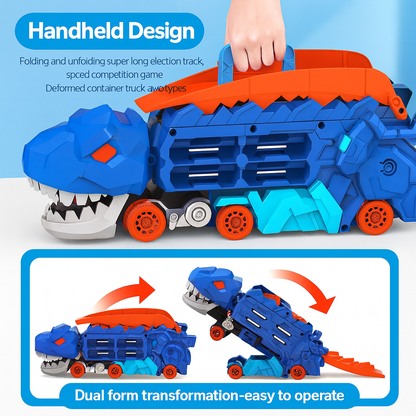 DinoRacer™ – Camion Dinozaur Transformabil cu Rampa de Lansare si 4 Masinute Incluse