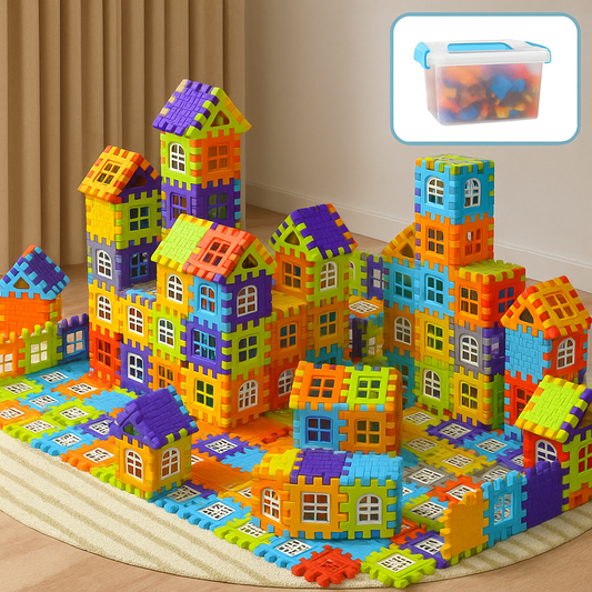 BlocksyTown™ – Set de Constructie Magnetica 320 Piese cu Ferestre si Usi