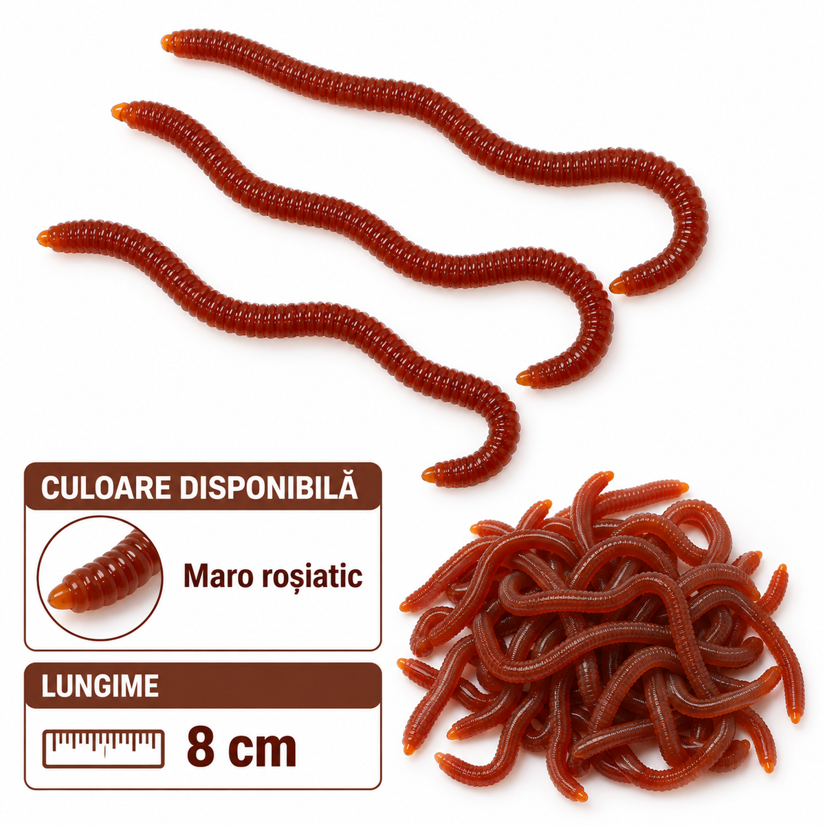 Set 100 Momeli Artificiale Tip Rama pentru Pescuit, 8 cm, Maro-Rosiatic