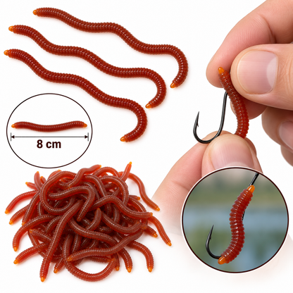 Set 100 Momeli Artificiale Tip Rama pentru Pescuit, 8 cm, Maro-Rosiatic