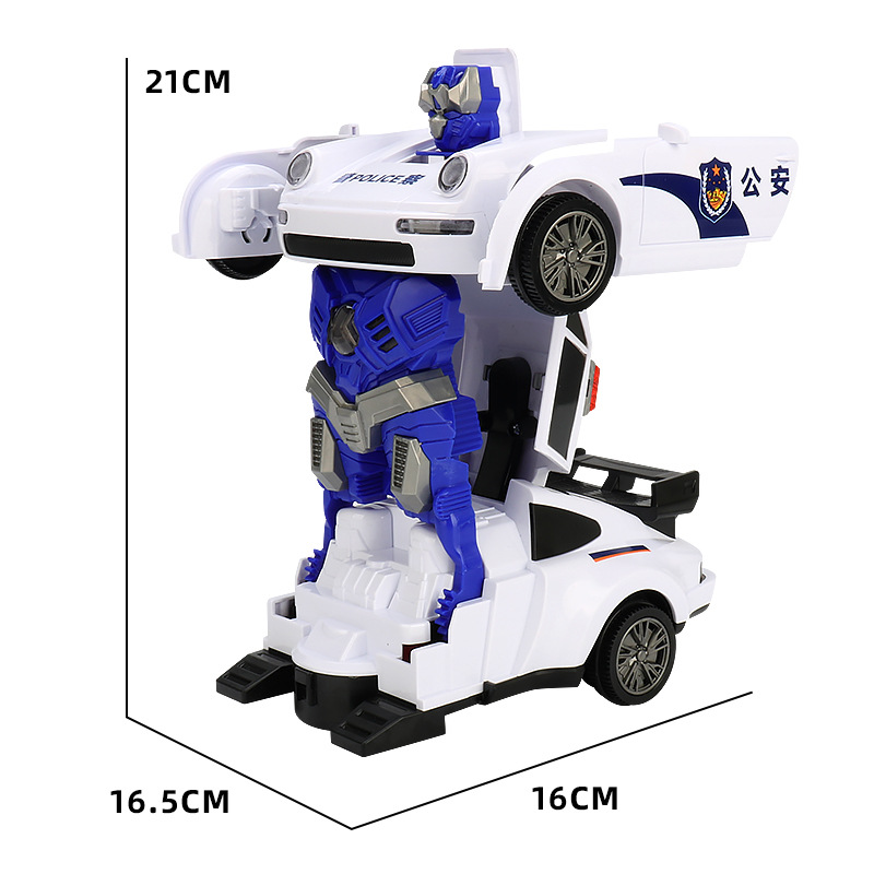 PoliceBot™ – Masina de Politie Transformabila cu Lumini, Sunete si Efect de Fum