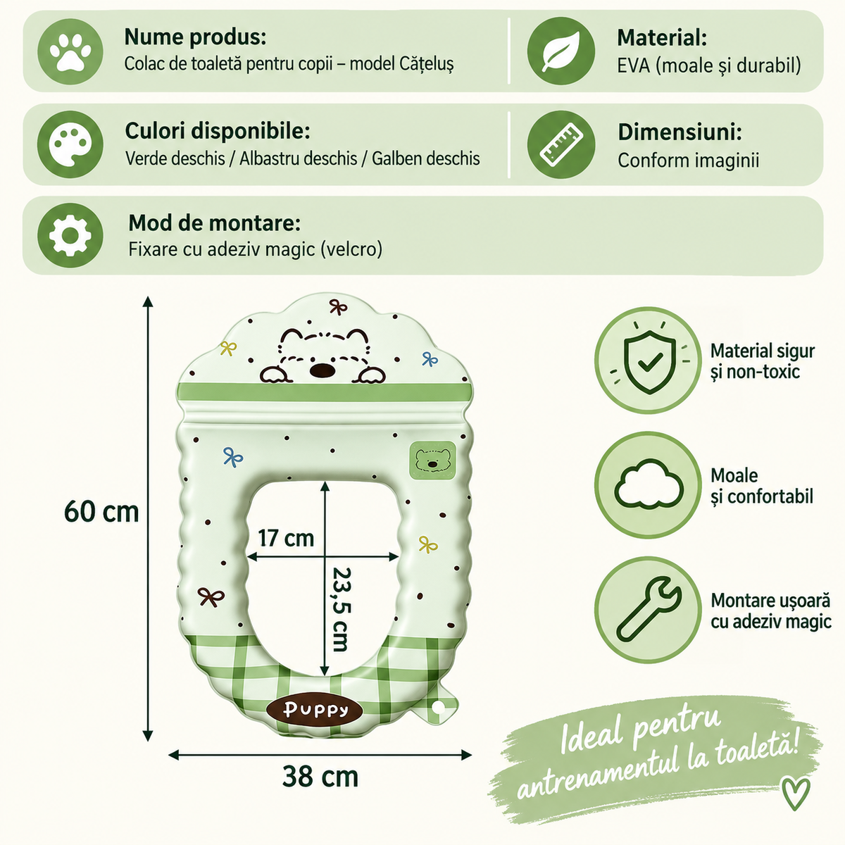 PUPPY SOFT™ – Colac WC Moale cu Spatar
