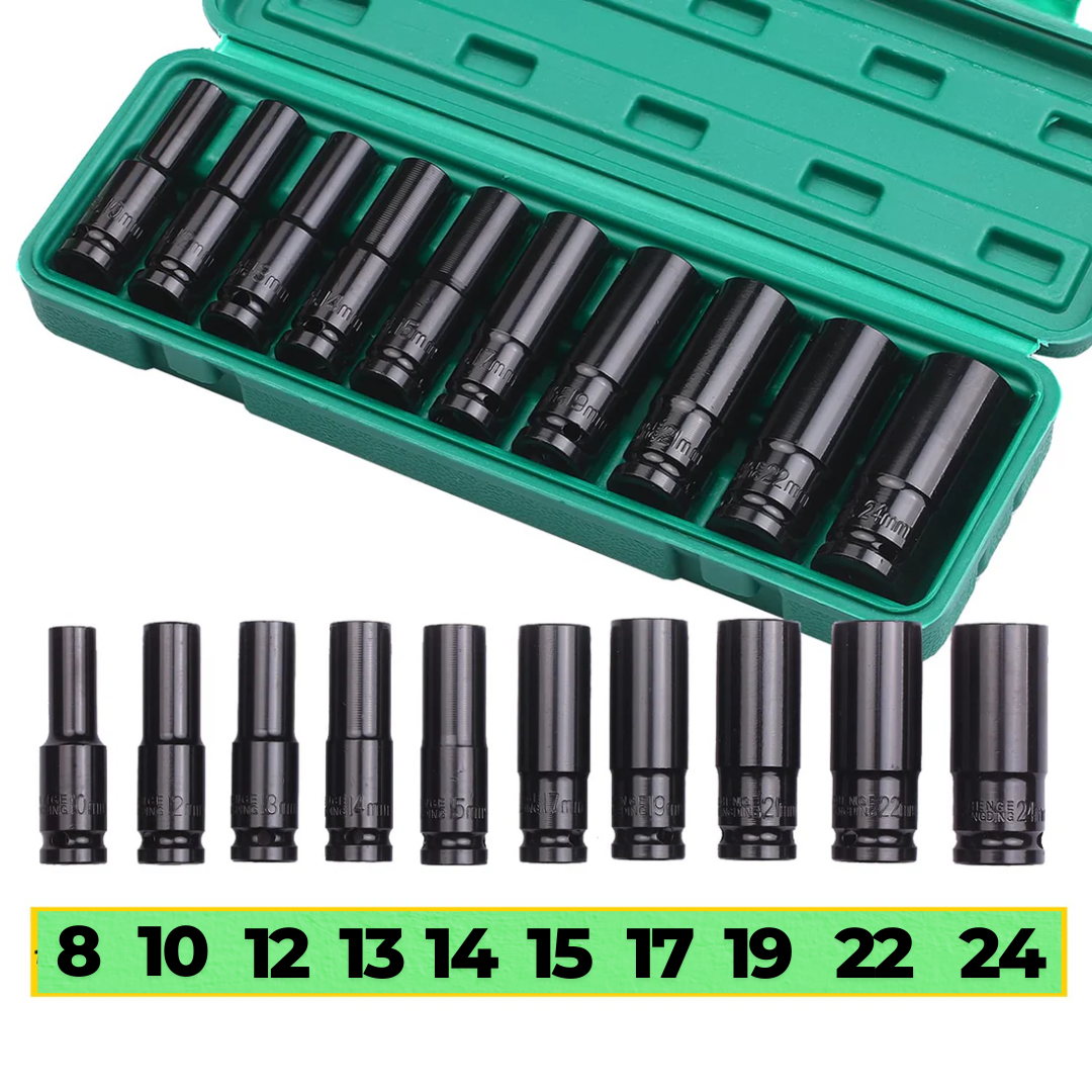 Set Profesional de Chei Tubulare de Impact – 10 Piese (8–24 mm)