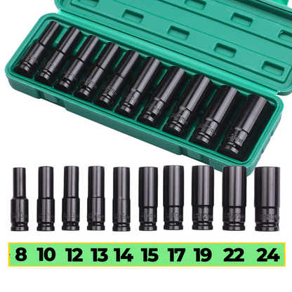 Set Profesional de Chei Tubulare de Impact – 10 Piese (8–24 mm)