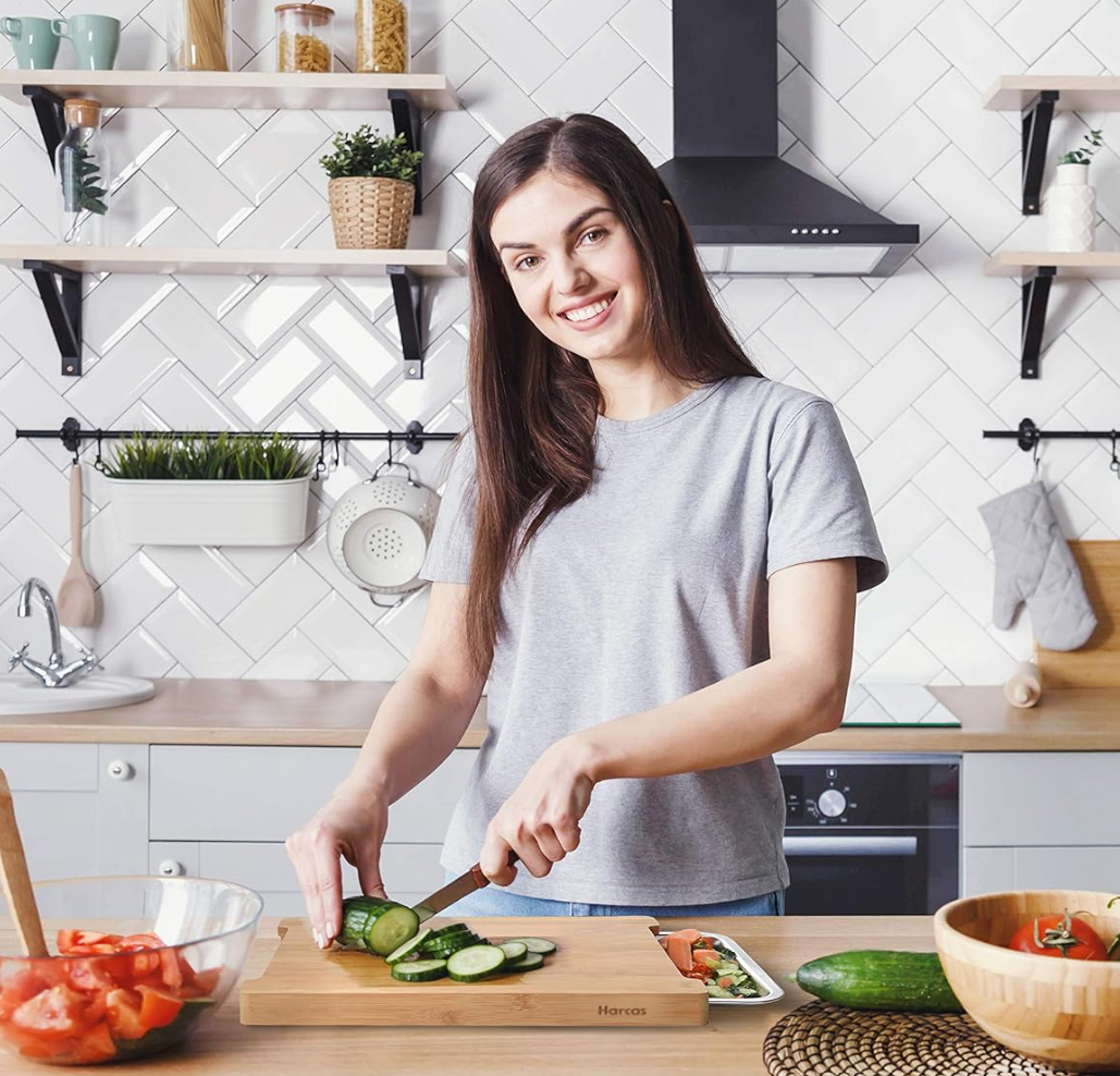PrepBoard Duo™ – Tocator din bambus cu tavite laterale pentru colectare