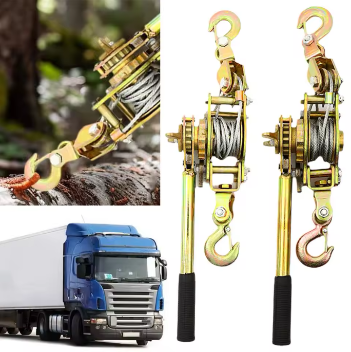 TensionMax™ – Troliu Manual Profesional cu Cablu din Otel si Carlige Dublu Securizate
