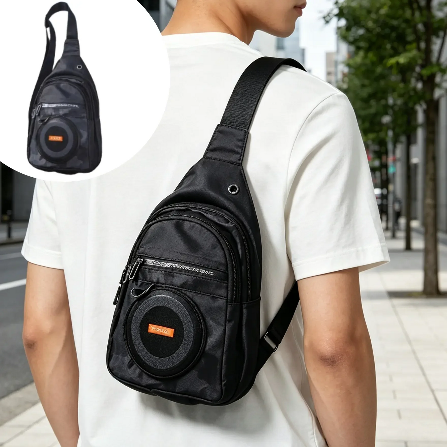 SONIQBAG™  Geanta Crossbody neagra cu Boxa Bluetooth