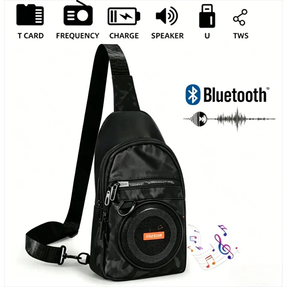 SONIQBAG™  Geanta Crossbody neagra cu Boxa Bluetooth