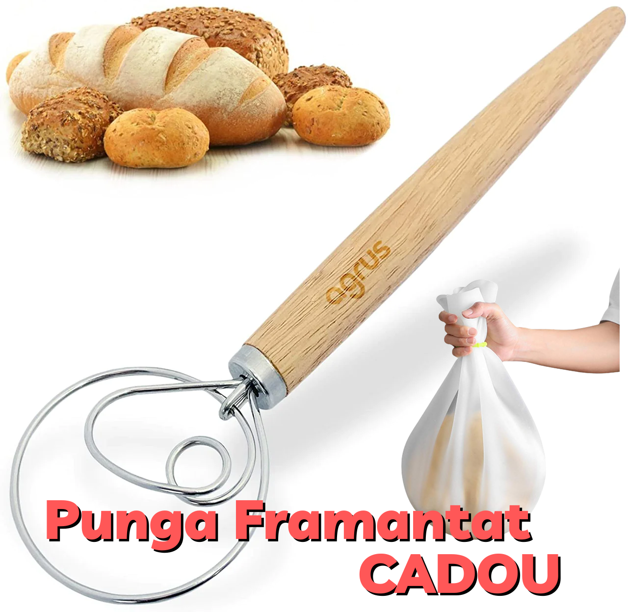 Batator de aluat danez - Instrumente pentru prepararea painii si patiseriei + Punga Framantat Cadou