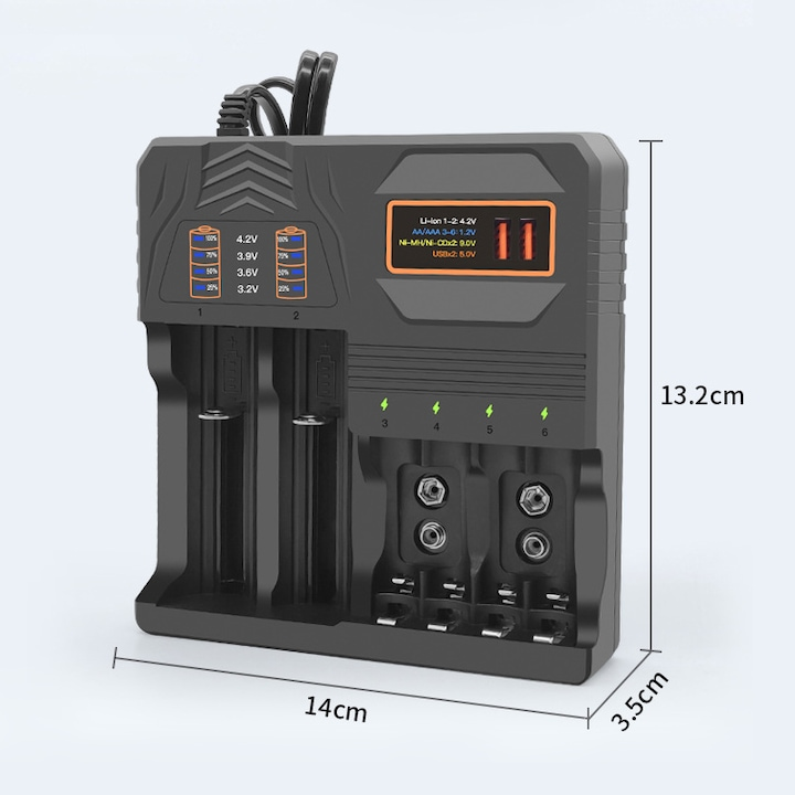 Battivo™ – Incarcator Inteligent 6 Sloturi pentru Acumulatori
