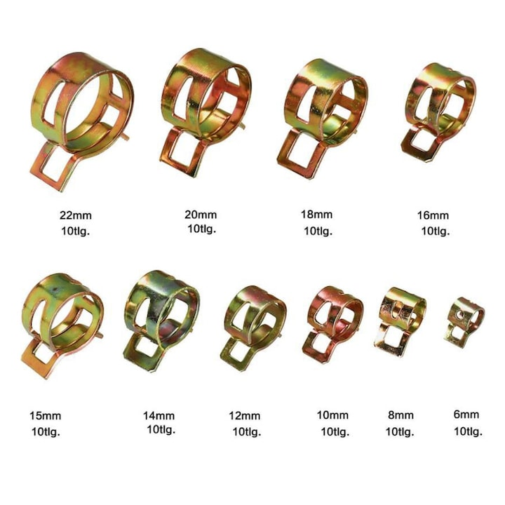 SpringClamp™ - Set 100 Coliere Metalice Elastice pentru Furtun – Diametre 6-22 mm