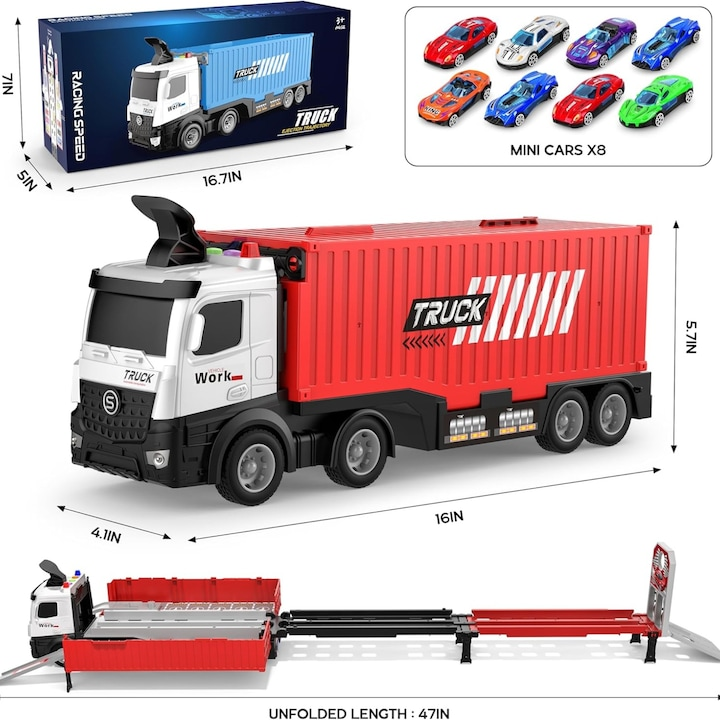 RaceHaul™ – Camion Transformabil 2-in-1 cu Pista de Curse si Parc Auto