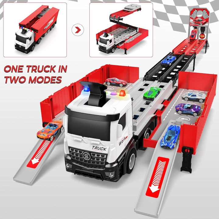 RaceHaul™ – Camion Transformabil 2-in-1 cu Pista de Curse si Parc Auto