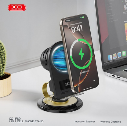 NOVIA™ - Suport Telefon Multifunctional Cu Bluetooth 5.3, Incarcare Wireless Si Difuzor Integrat