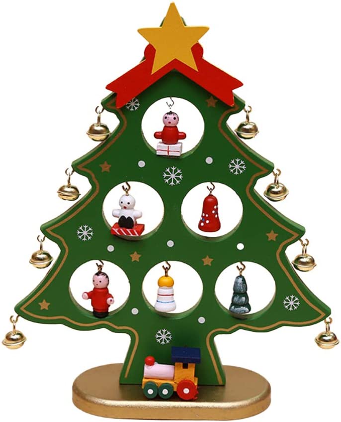 Brad de Craciun din lemn cu ornamente in Miniatura