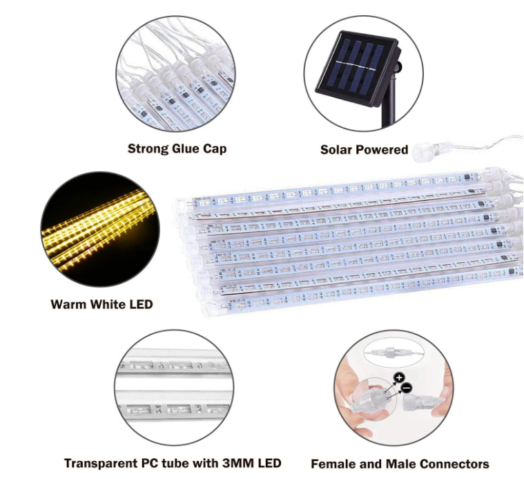 Luminite Ploaie de Meteori cu Incarcare Solara