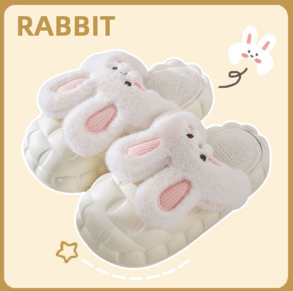 CuteRabbit™ Papucei de casa detasabili Puffy