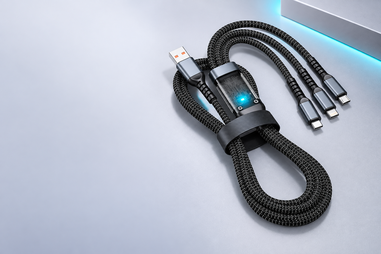 FlashCord — cablu luminos 3 în 1 cu înveliș textil