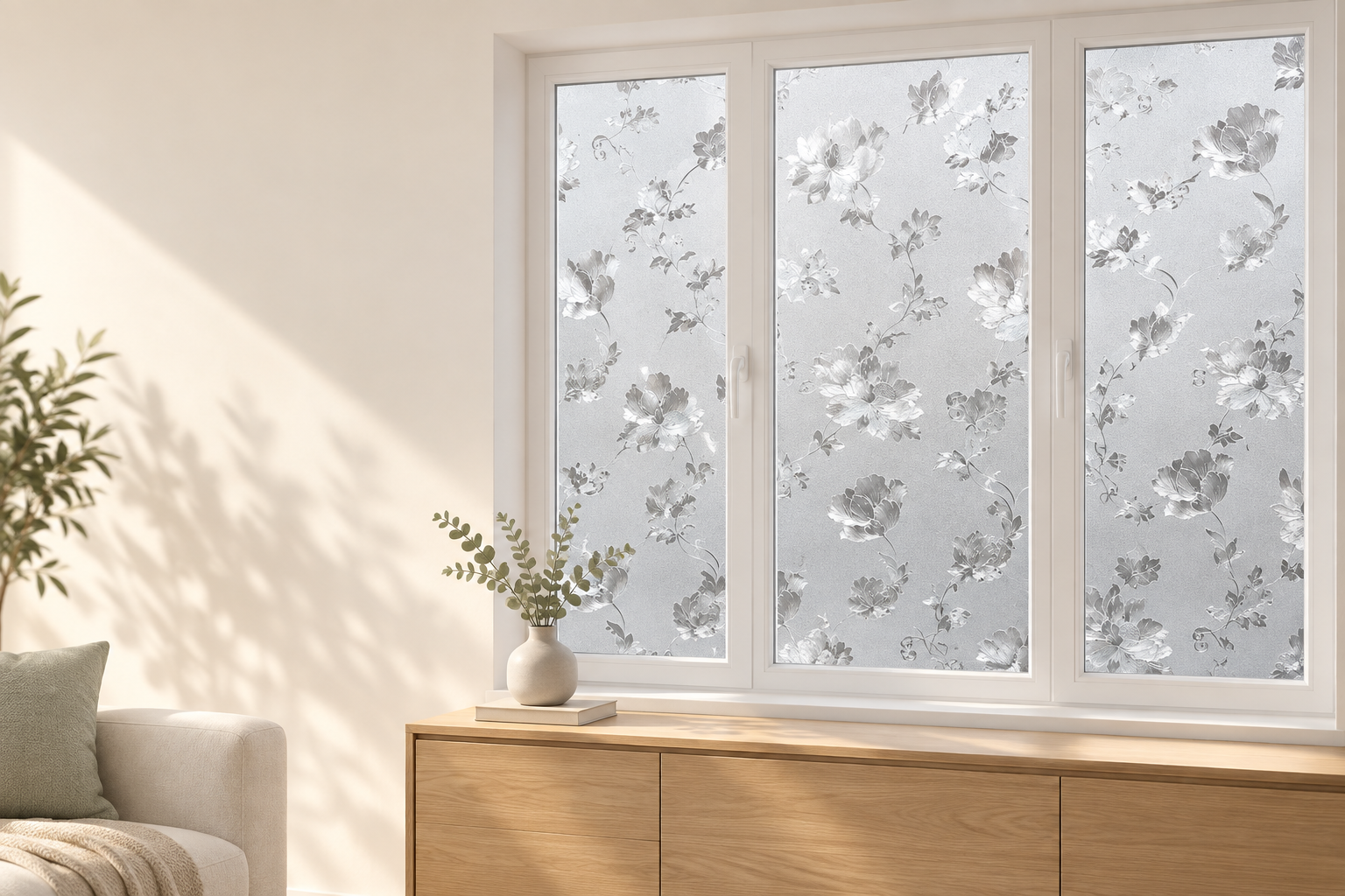 Folie decorativă mată cu model floral pentru ferestre
